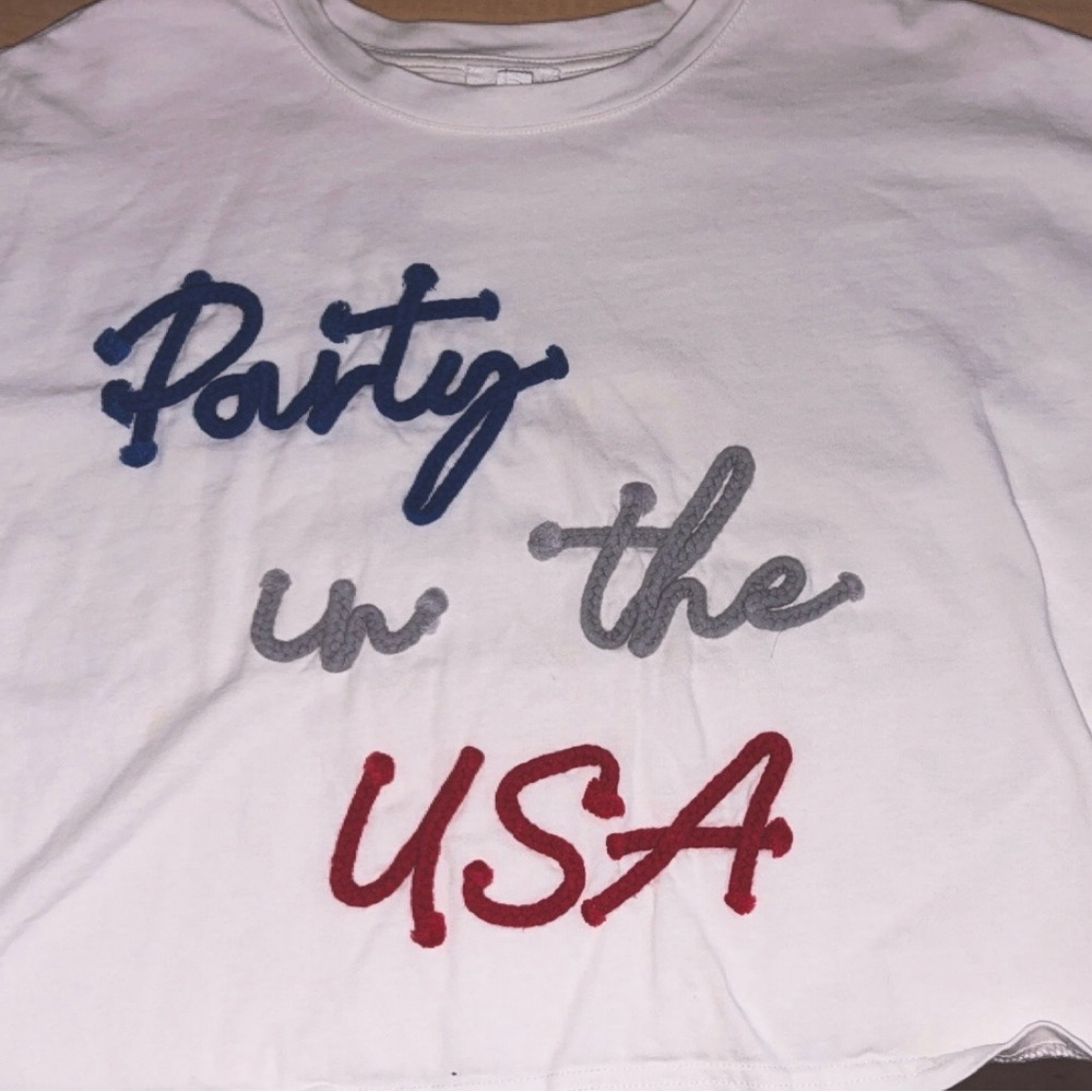 Stylish USA Crop Top - White with Red, Blue, and Gray Accents